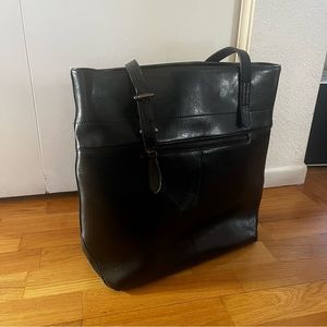 Black Leather Work Tote